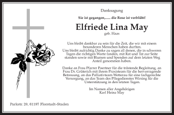 Traueranzeige von Elfriede Lina May von Wetterauer Zeitung, Wetterauer Zeitung