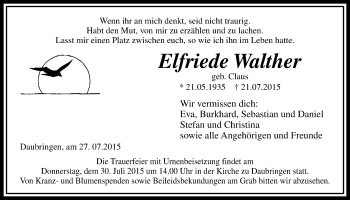 Traueranzeige von Elfriede Walther von Gießener Allgemeine, Alsfelder Allgemeine