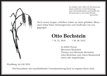 Traueranzeige von Otto Bechstein von Wetterauer Zeitung, Wetterauer Zeitung
