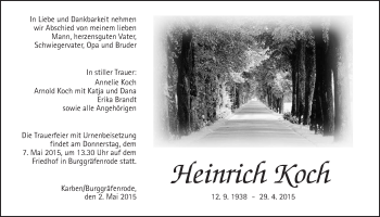Traueranzeige von Heinrich Koch von Wetterauer Zeitung, Wetterauer Zeitung