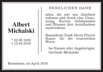 Traueranzeige von Albert Michalski von Wetterauer Zeitung, Wetterauer Zeitung