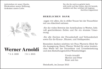Traueranzeige von Werner Arnoldi von Wetterauer Zeitung, Wetterauer Zeitung