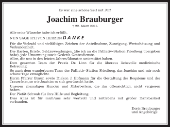 Traueranzeige von Joachim Brauburger von Wetterauer Zeitung, Wetterauer Zeitung