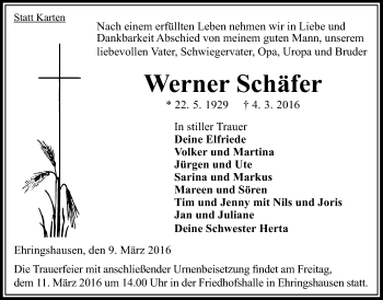 Traueranzeige von Werner Schäfer von Alsfelder Allgemeine
