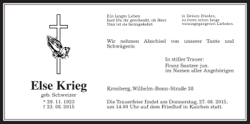 Traueranzeige von Else Krieg von Wetterauer Zeitung, Wetterauer Zeitung
