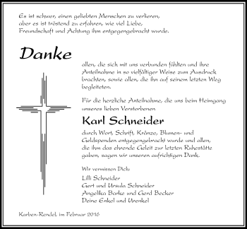 Traueranzeige von Karl Schneider von Wetterauer Zeitung, Wetterauer Zeitung