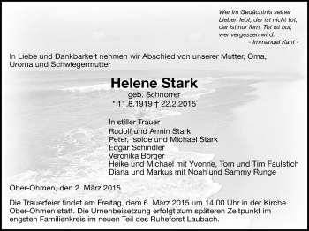 Traueranzeige von Helene Stark von Alsfelder Allgemeine