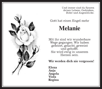 Traueranzeige von Melanie Schübeler von Alsfelder Allgemeine