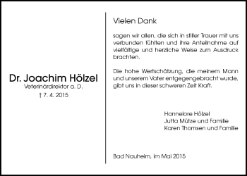 Traueranzeige von Joachim Hölzel von Wetterauer Zeitung, Wetterauer Zeitung