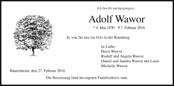 Traueranzeige von Adolf Wawor von Wetterauer Zeitung, Wetterauer Zeitung