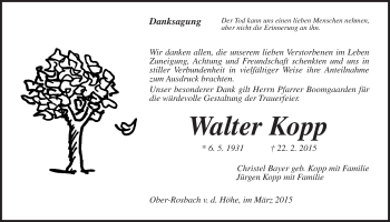 Traueranzeige von Walter Kopp von Wetterauer Zeitung, Wetterauer Zeitung