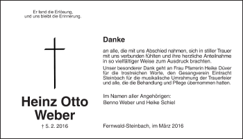 Traueranzeige von Heinz Otto Weber von Gießener Allgemeine, Alsfelder Allgemeine