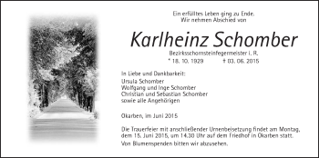 Traueranzeige von Karlheinz Schomber von Wetterauer Zeitung, Wetterauer Zeitung