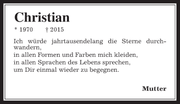 Traueranzeige von Christian Fiedler von Wetterauer Zeitung, Wetterauer Zeitung