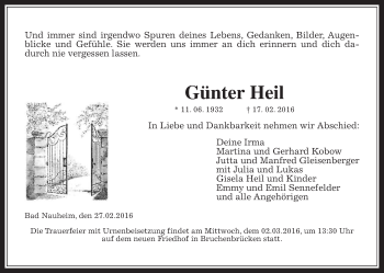 Traueranzeige von Günter Heil von Wetterauer Zeitung, Wetterauer Zeitung
