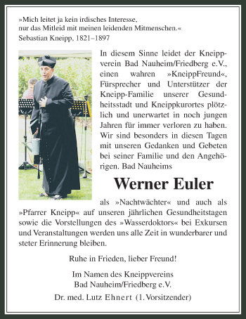 Traueranzeige von Werner Euler von Wetterauer Zeitung, Wetterauer Zeitung