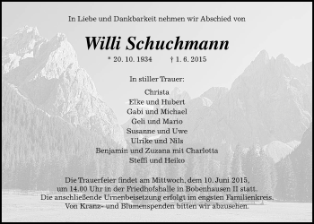 Traueranzeige von Willi Schuchmann von Gießener Allgemeine, Alsfelder Allgemeine
