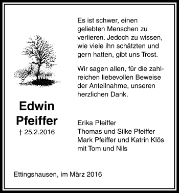 Traueranzeige von Edwin Pfeiffer von Licher Wochenblatt, Licher Wochenblatt, Licher Wochenblatt