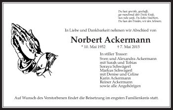 Traueranzeige von Norbert Ackermann von Wetterauer Zeitung, Wetterauer Zeitung