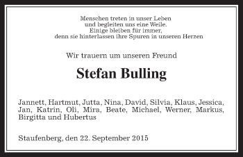 Traueranzeige von Stefan Bulling von Gießener Allgemeine, Alsfelder Allgemeine