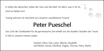 Traueranzeige von Peter Pueschel von Gießener Allgemeine, Alsfelder Allgemeine