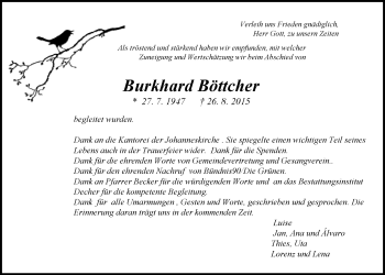 Traueranzeige von Burkhard Böttcher von Gießener Allgemeine, Alsfelder Allgemeine