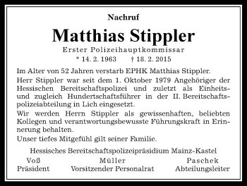 Traueranzeige von Matthias Stippler von Gießener Allgemeine, Alsfelder Allgemeine