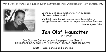 Traueranzeige von Jan Olaf Hausotter von Giessener Allgemeine, Alsfelder Allgemeine