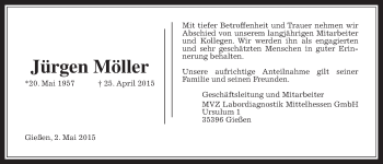 Traueranzeige von Jürgen Möller von Gießener Allgemeine, Alsfelder Allgemeine
