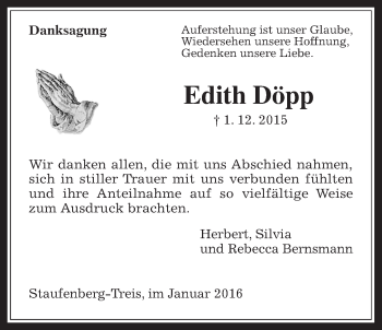 Traueranzeige von Edith Döpp von Gießener Allgemeine, Alsfelder Allgemeine