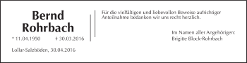 Traueranzeige von Bernd Rohrbach von Gießener Allgemeine, Alsfelder Allgemeine