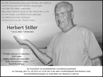 Traueranzeige von Herbert Stiller von Wetterauer Zeitung, Wetterauer Zeitung