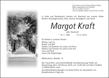 Traueranzeige von Margot Kraft von Wetterauer Zeitung, Wetterauer Zeitung