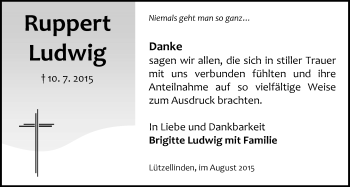 Traueranzeige von Ruppert Ludwig von Gießener Allgemeine, Alsfelder Allgemeine