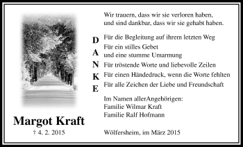 Traueranzeige von Margot Kraft von Wetterauer Zeitung, Wetterauer Zeitung