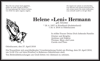 Traueranzeige von Helene Hermann von Gießener Allgemeine, Alsfelder Allgemeine