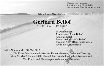 Traueranzeige von Gerhard Bellof von Gießener Allgemeine, Alsfelder Allgemeine