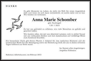 Traueranzeige von Anna Marie Schomber von Rabenauer Zeitung