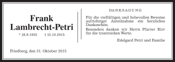 Traueranzeige von Frank Lambrecht-Petri von Wetterauer Zeitung, Wetterauer Zeitung