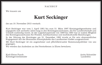 Traueranzeige von Kurt Seckinger von Gießener Allgemeine, Alsfelder Allgemeine