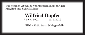 Traueranzeige von Wilfried Döpfer von Wetterauer Zeitung, Wetterauer Zeitung