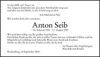 Traueranzeige von Anton Seib von Wetterauer Zeitung, Wetterauer Zeitung