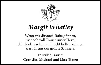 Traueranzeige von Margit Whatley von Licher Wochenblatt, Licher Wochenblatt, Licher Wochenblatt