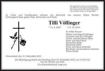 Traueranzeige von Tilli Völlinger von Alsfelder Allgemeine