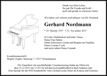 Traueranzeige von Gerhard Nordmann von Wetterauer Zeitung, Wetterauer Zeitung