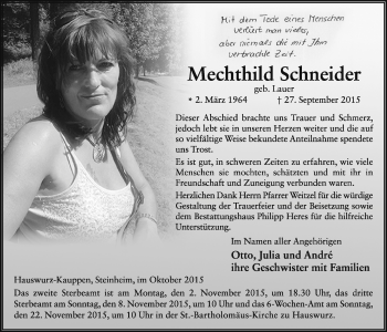 Traueranzeige von Mechthild Schneider von Licher Wochenblatt, Licher Wochenblatt, Licher Wochenblatt