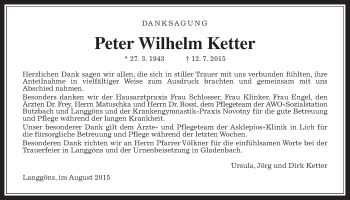 Traueranzeige von Peter Wilhelm Ketter von Gießener Allgemeine, Alsfelder Allgemeine