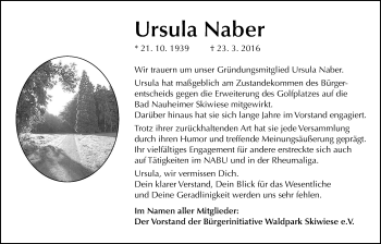 Traueranzeige von Ursula Naber von Wetterauer Zeitung, Wetterauer Zeitung