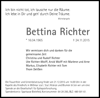 Traueranzeige von Bettina Richter von Gießener Allgemeine, Alsfelder Allgemeine