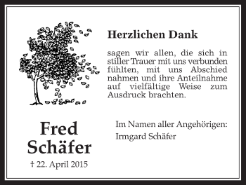 Traueranzeige von Fred Schäfer von Wetterauer Zeitung, Wetterauer Zeitung